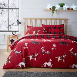 Christmas Dogs Reversible Cotton Rich Duvet Cover Set by OLIVIA ROCCO - Single, Double, King Sizes - Festive Holiday Bedding, OEKO-TEX Certified