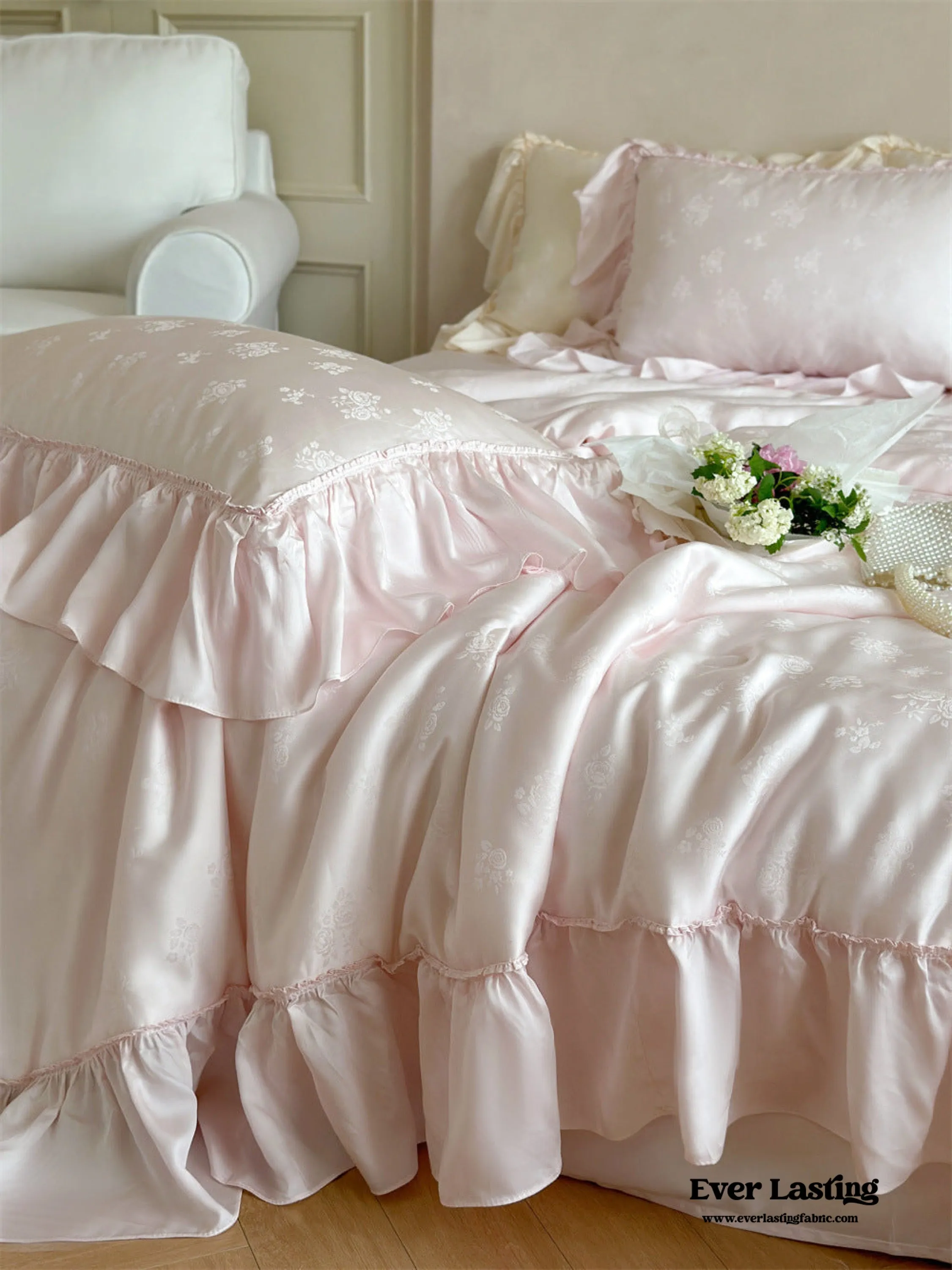 Floral Jacquard Tencel Blanket Set / Pink