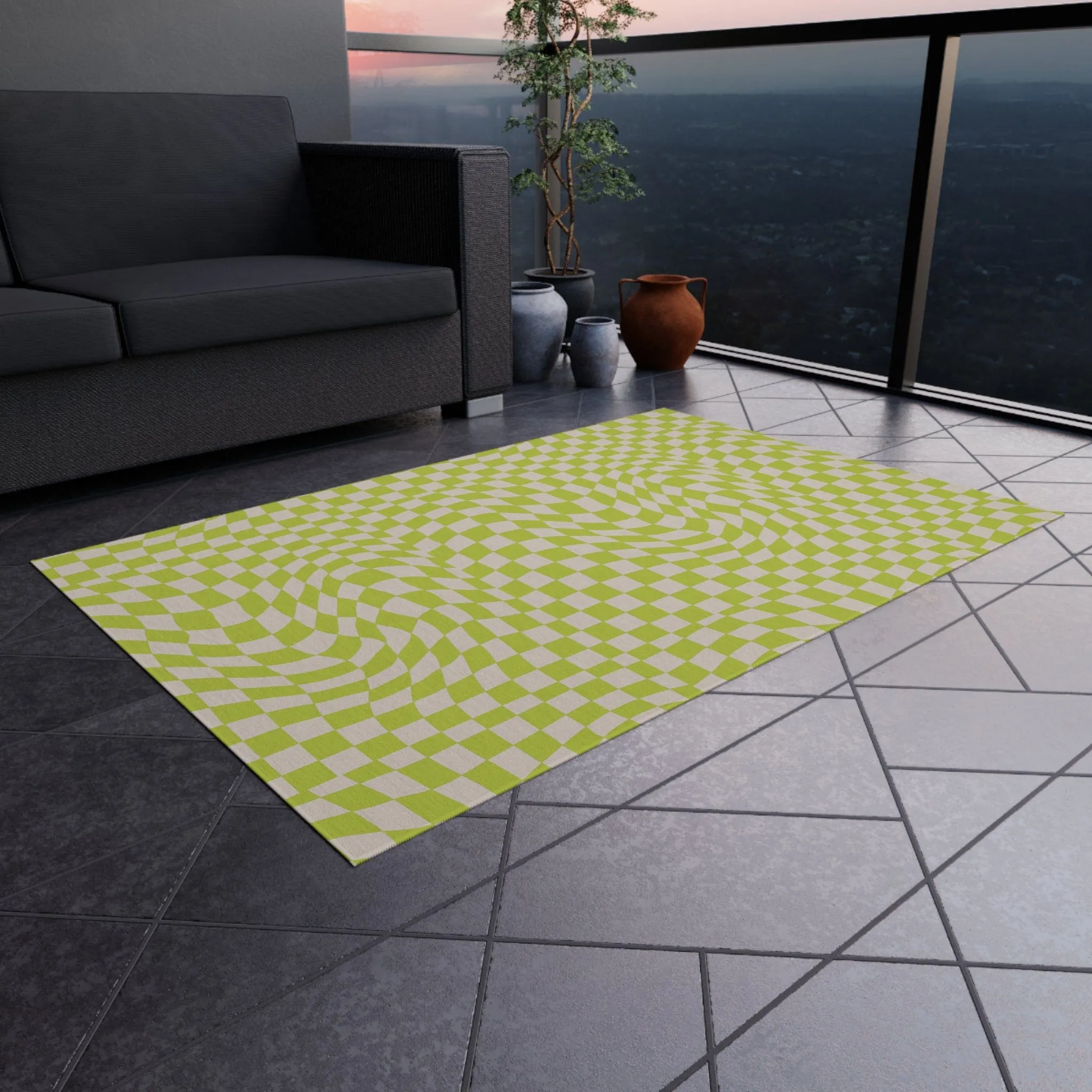 Groovy Green Checkered Rug