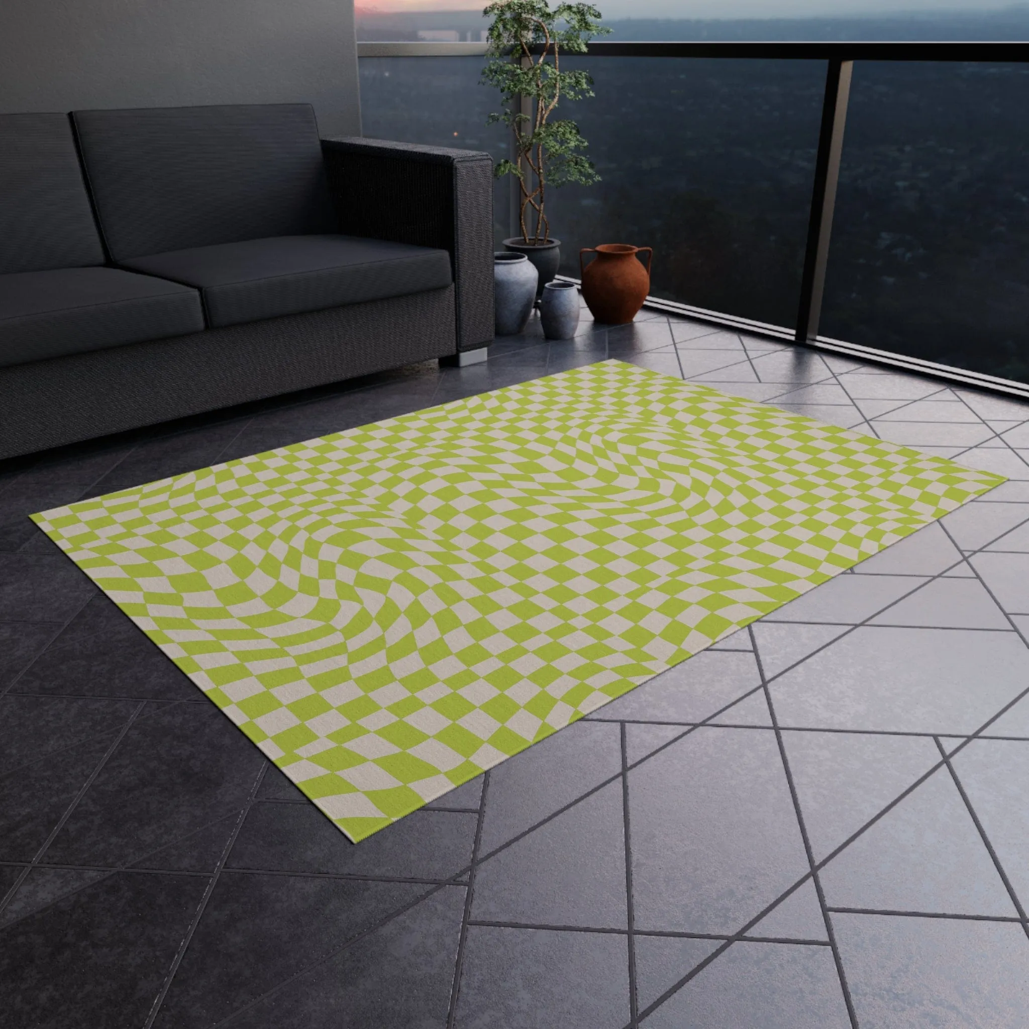 Groovy Green Checkered Rug