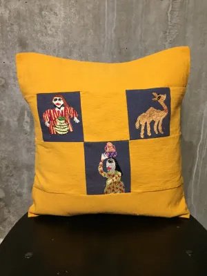 Handwoven Egyptian Cotton Cushion Cover - Embroidered Rural Scenes