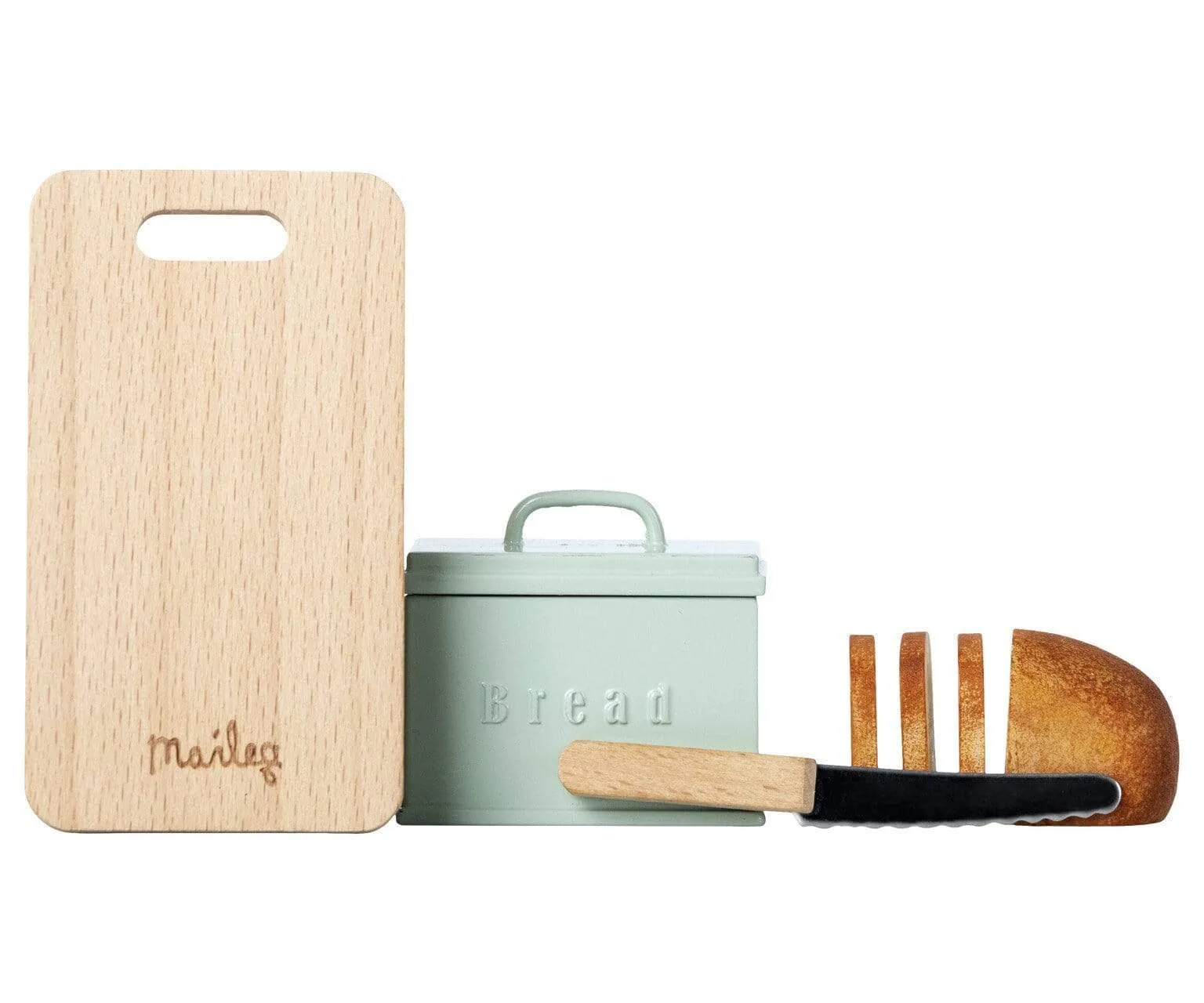 Miniature Bread Box with Cutting Board and Knife