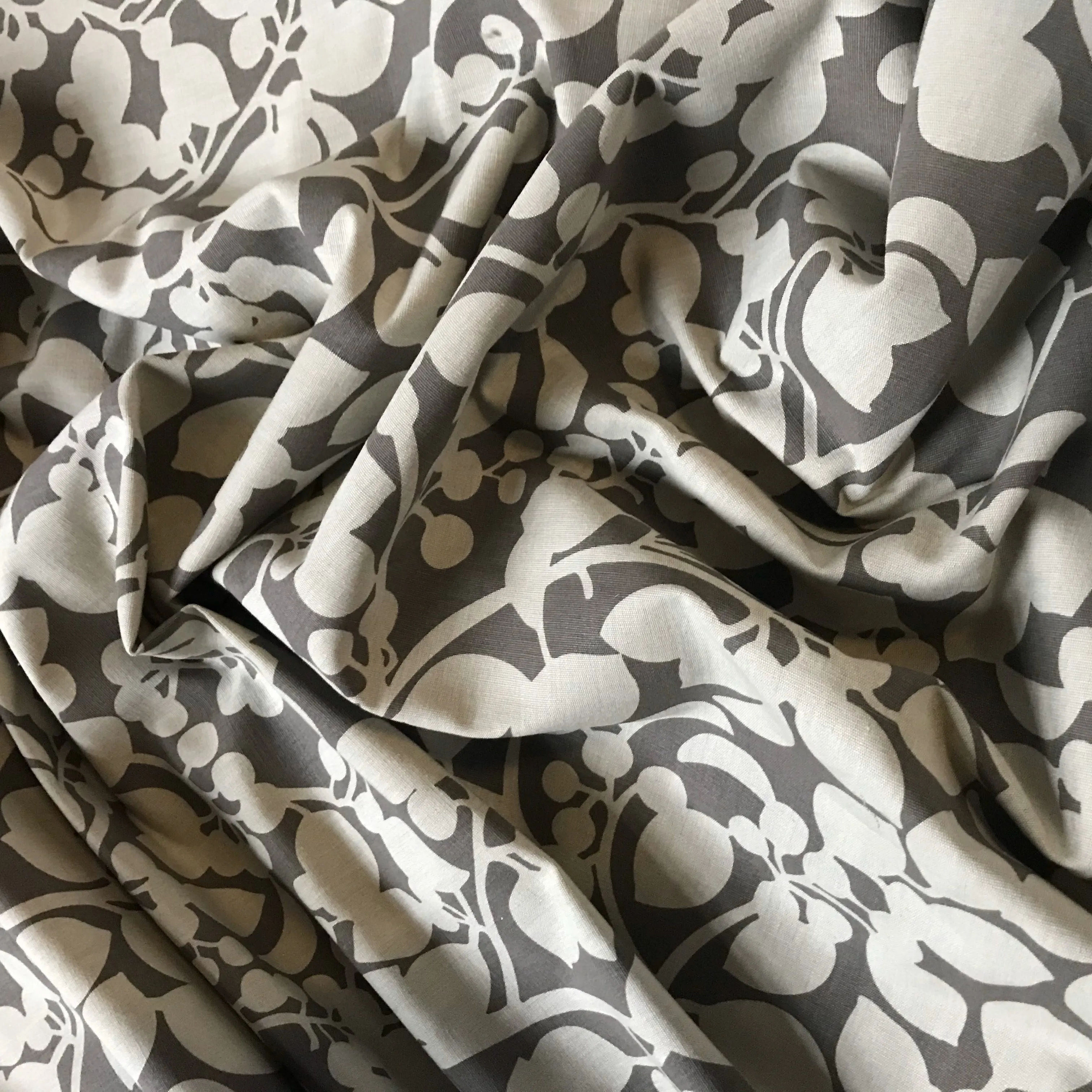 Monochrome Berry Branch Printed Upholstery Fabric