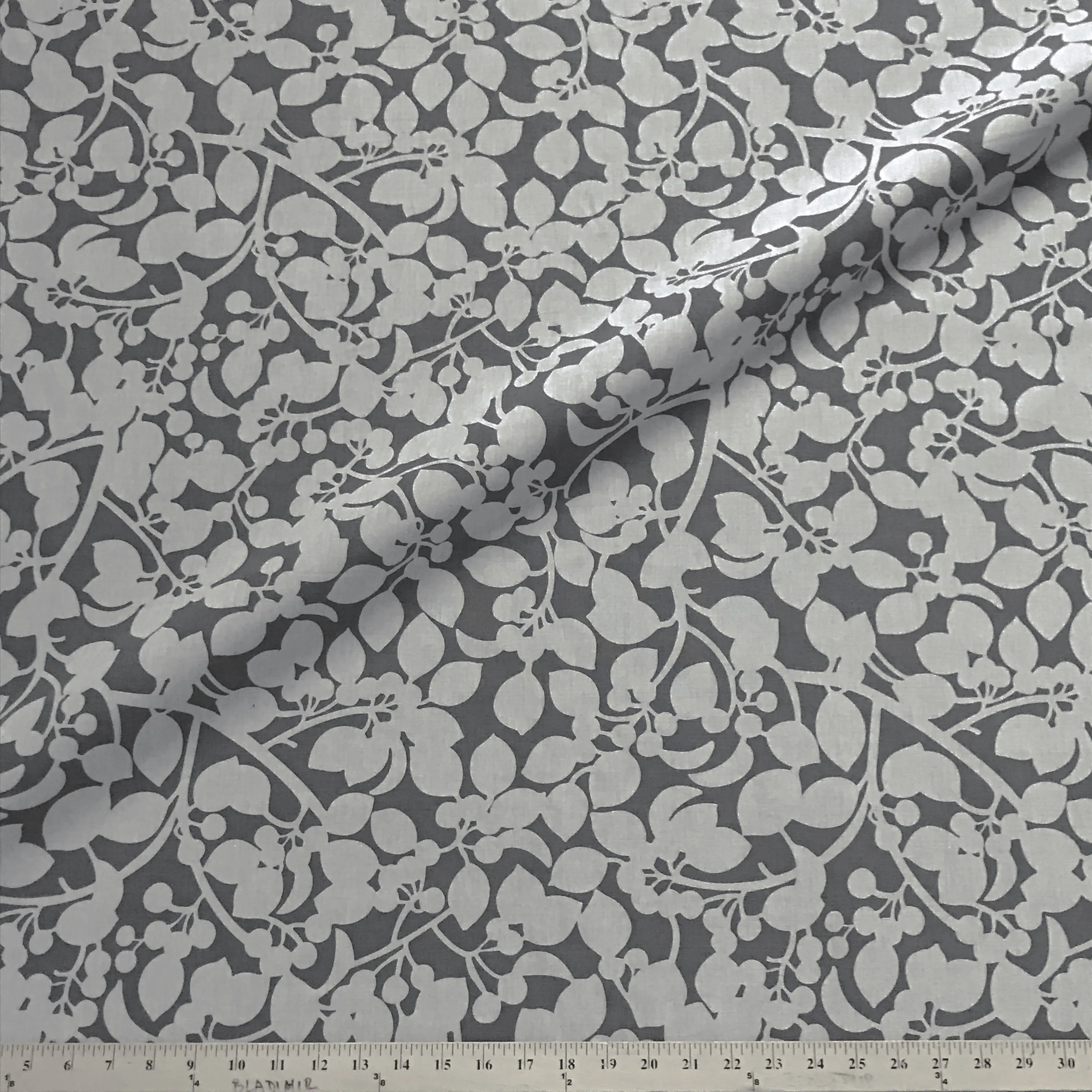 Monochrome Berry Branch Printed Upholstery Fabric