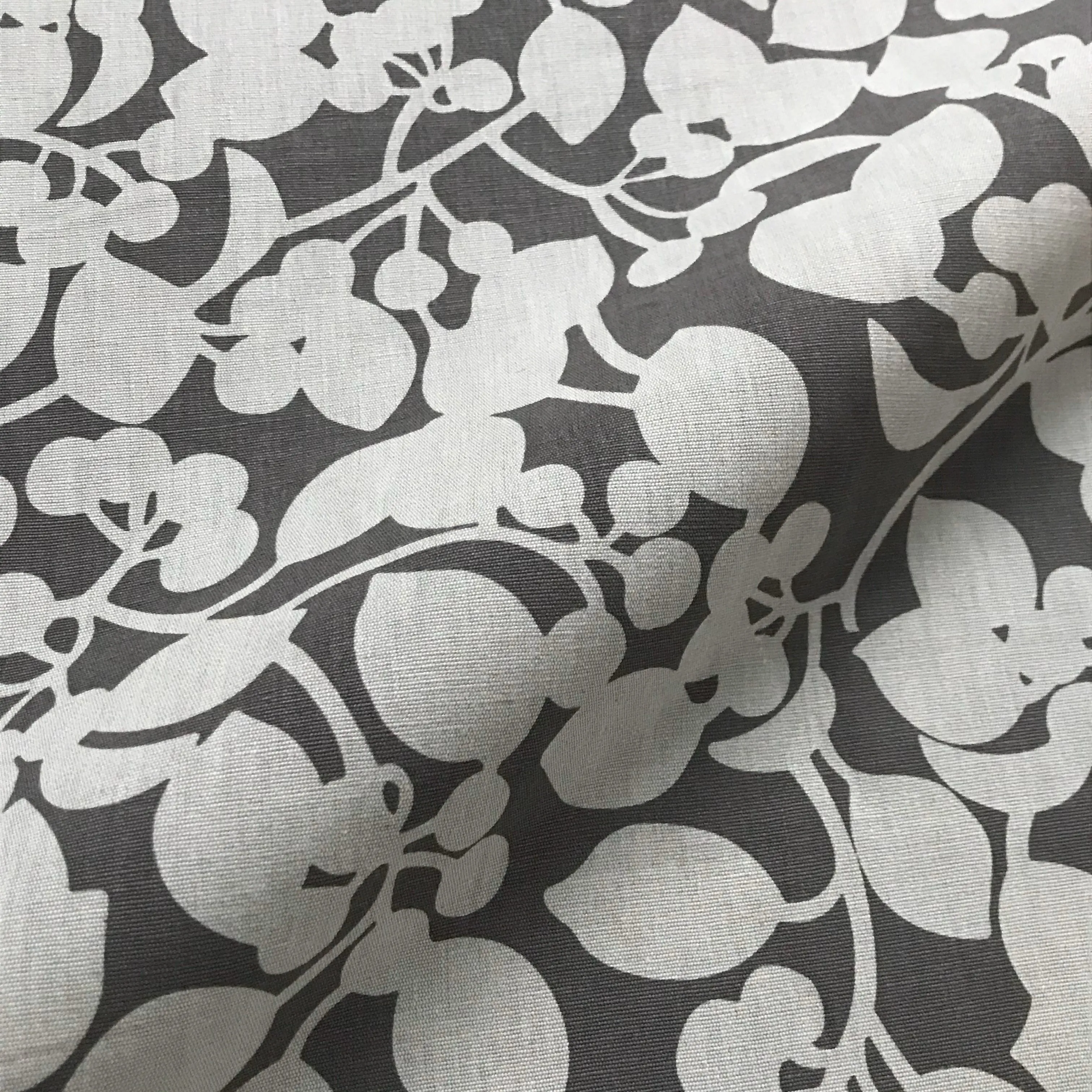 Monochrome Berry Branch Printed Upholstery Fabric