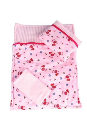 Perfect Bedding - Accessories for 18 inch Doll - Pink Cozy Bedding includes Comforter, Blanket and Pillow