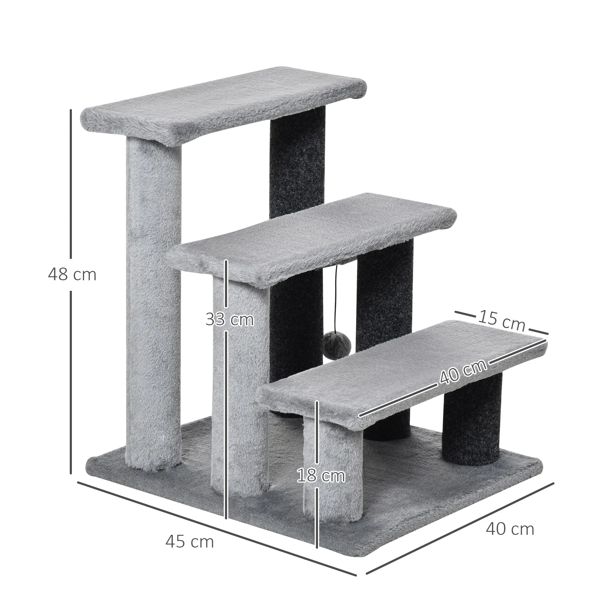 Pet Stairs with 3-step Stair, Scratching Posts, Platforms, Toy Ball