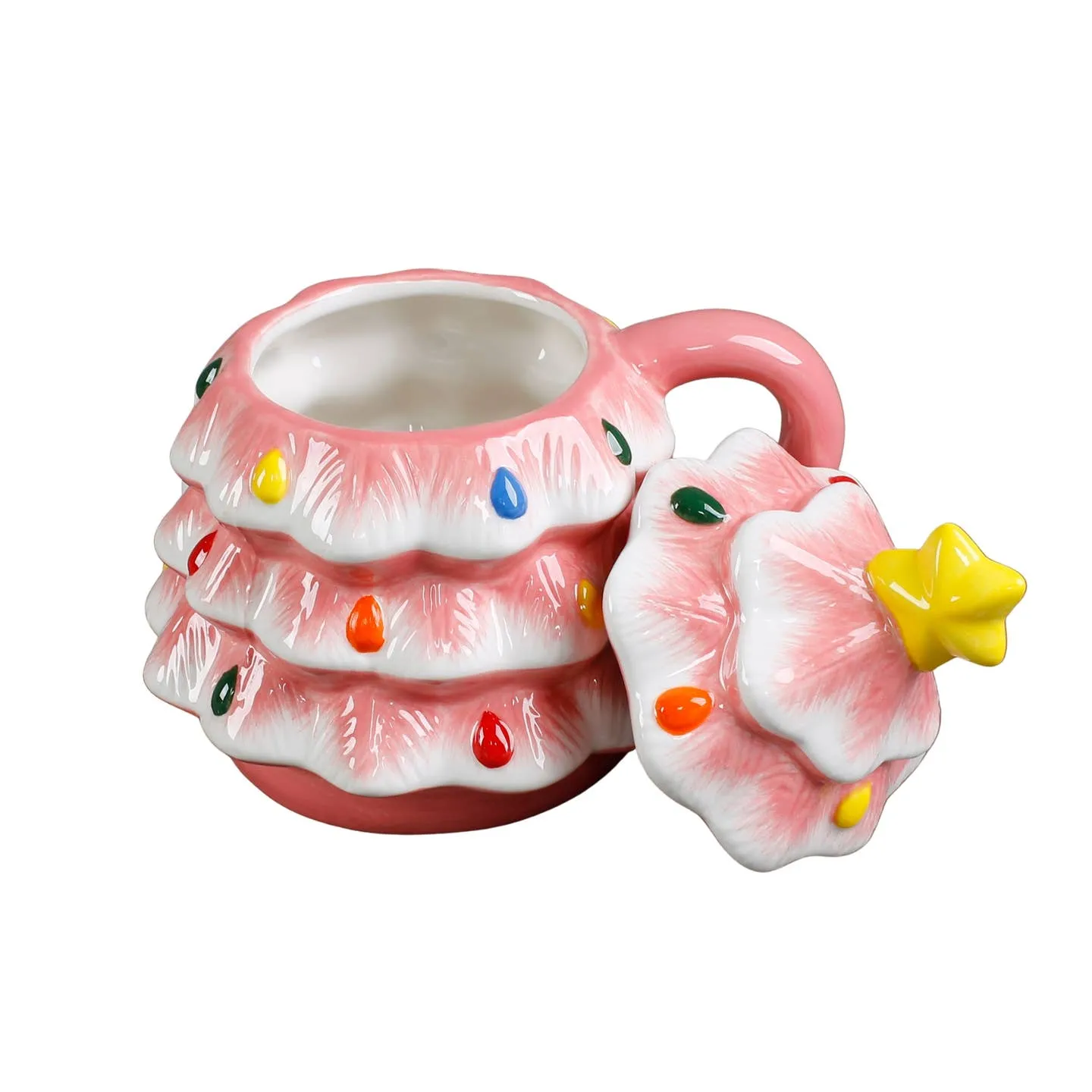 Pink Christmas Tree Ceramic Mug with Lid