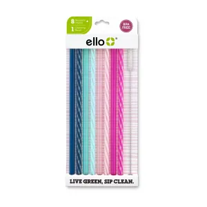 Plastic Reusable Straws - 8 Pack Set