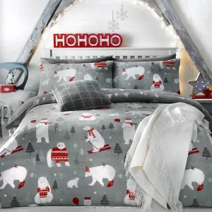 Polar Bears Duvet Cover Set by Bedlam Christmas in Silver