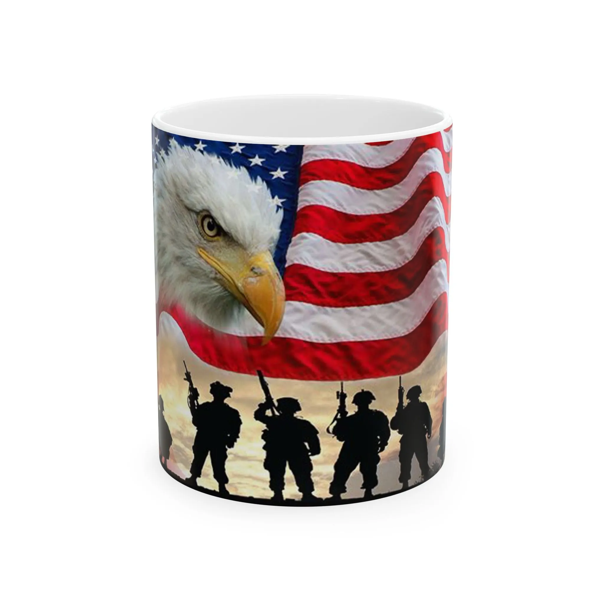 Princess Grace Patriotic Ceramic Mug, Military Tribute Coffee Cup, Eagle Flag Design, 11oz 15oz, Veterans Day Gift, Independence Day Decor