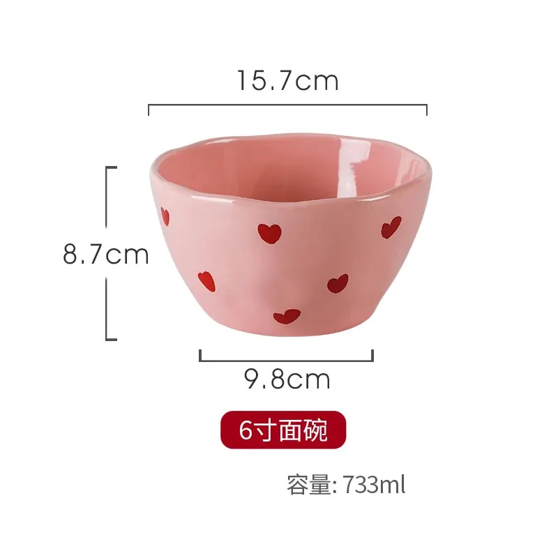 Romantic Pink Heart Ceramic Bowl and Plate