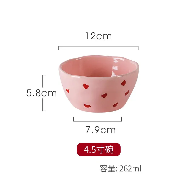 Romantic Pink Heart Ceramic Bowl and Plate