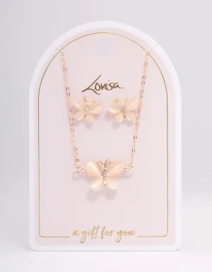 Rose Gold Cateye Butterfly Jewellery Set