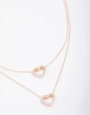 Rose Gold Double Diamante Open Heart Necklace