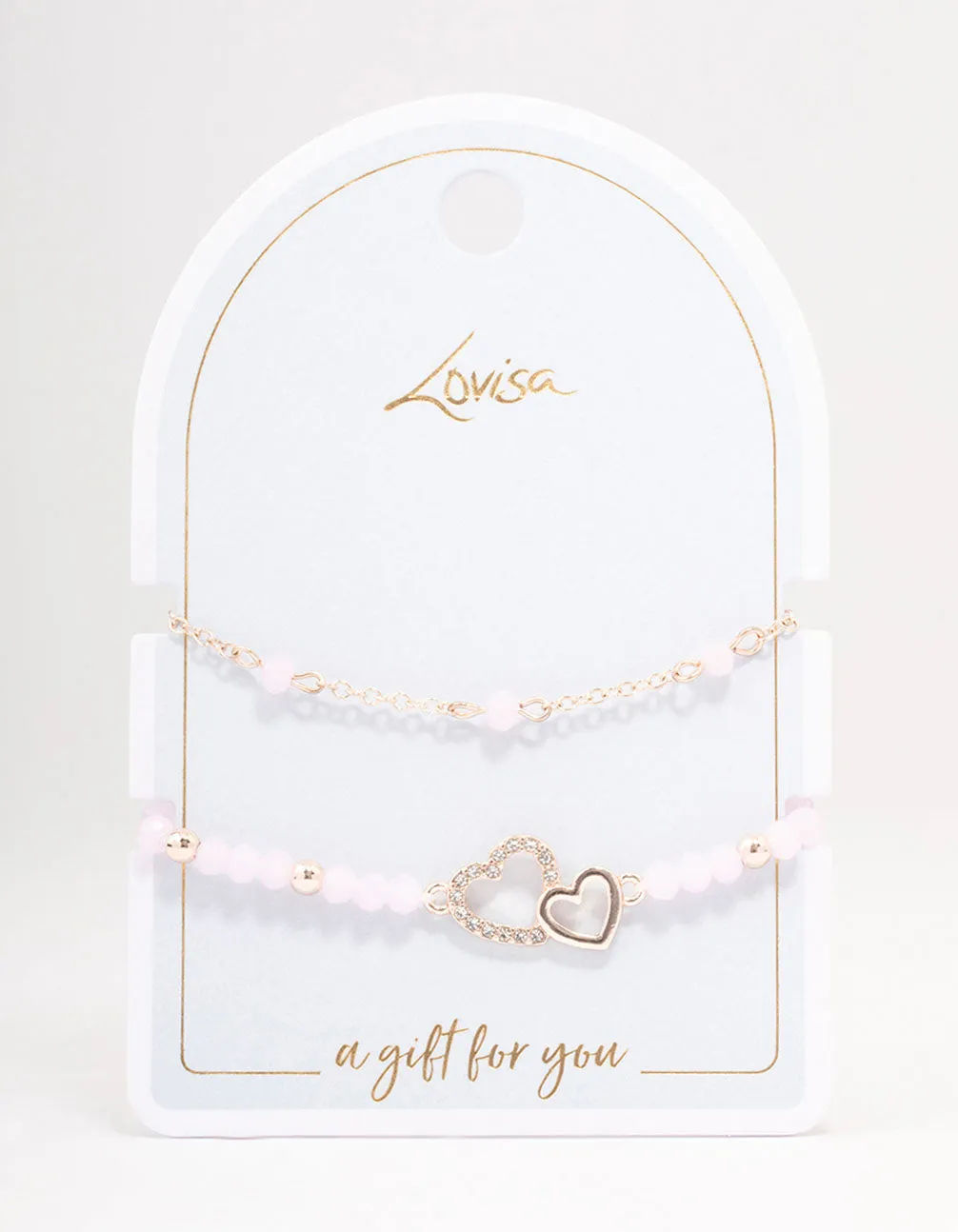 Rose Gold Pink Beaded Heart Bracelet Pack