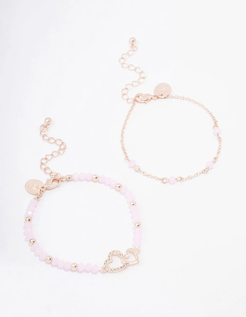 Rose Gold Pink Beaded Heart Bracelet Pack