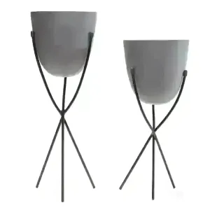 Set/2 Nested Contemporary Matt Grey Stilted Planters