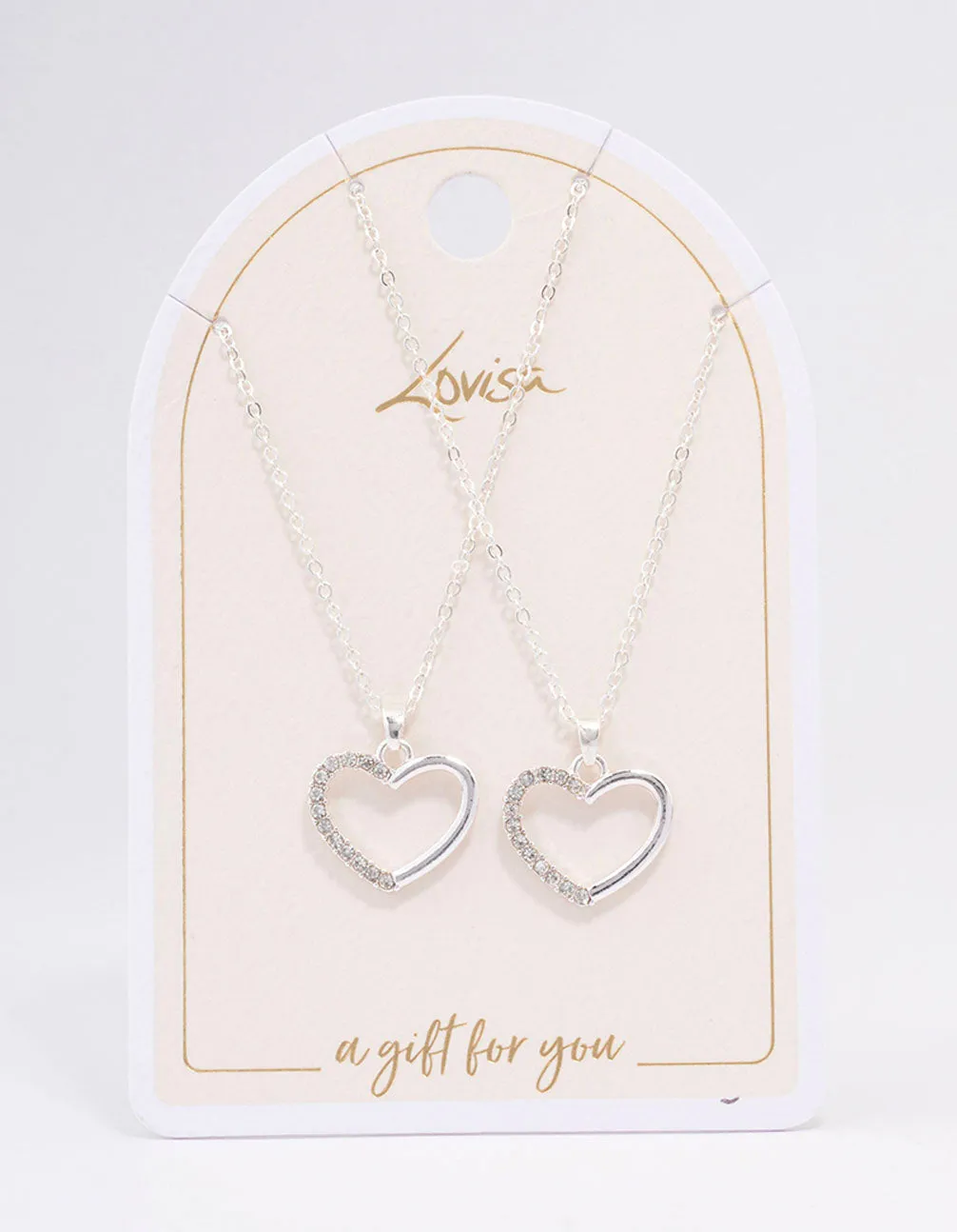 Silver Open Heart Diamante Necklace Pack