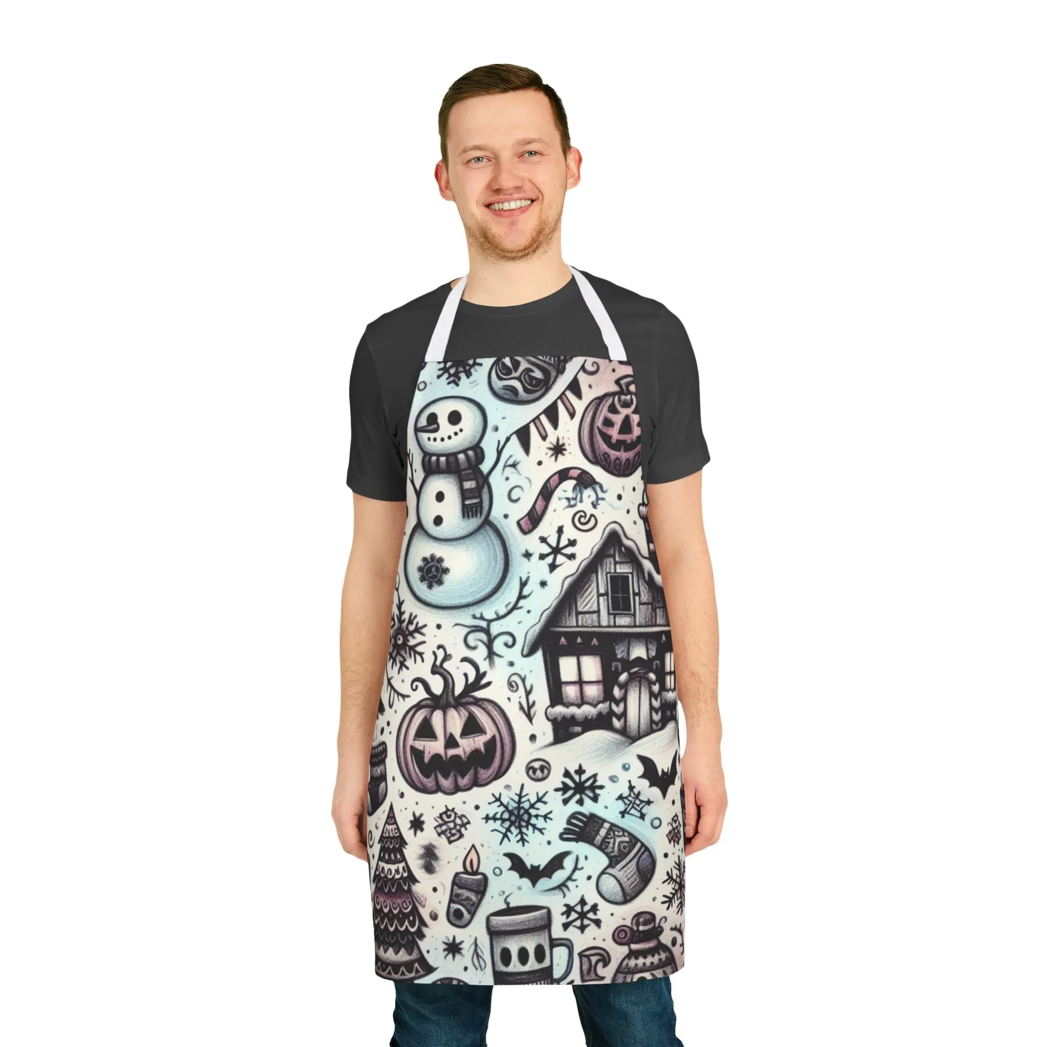 Spooky Snowy Scene - Apron, 5-Color Straps (AOP)