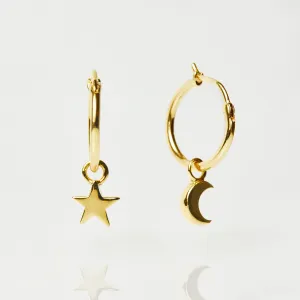 Star & Moon Charm Hoop Earrings In Gold Vermeil