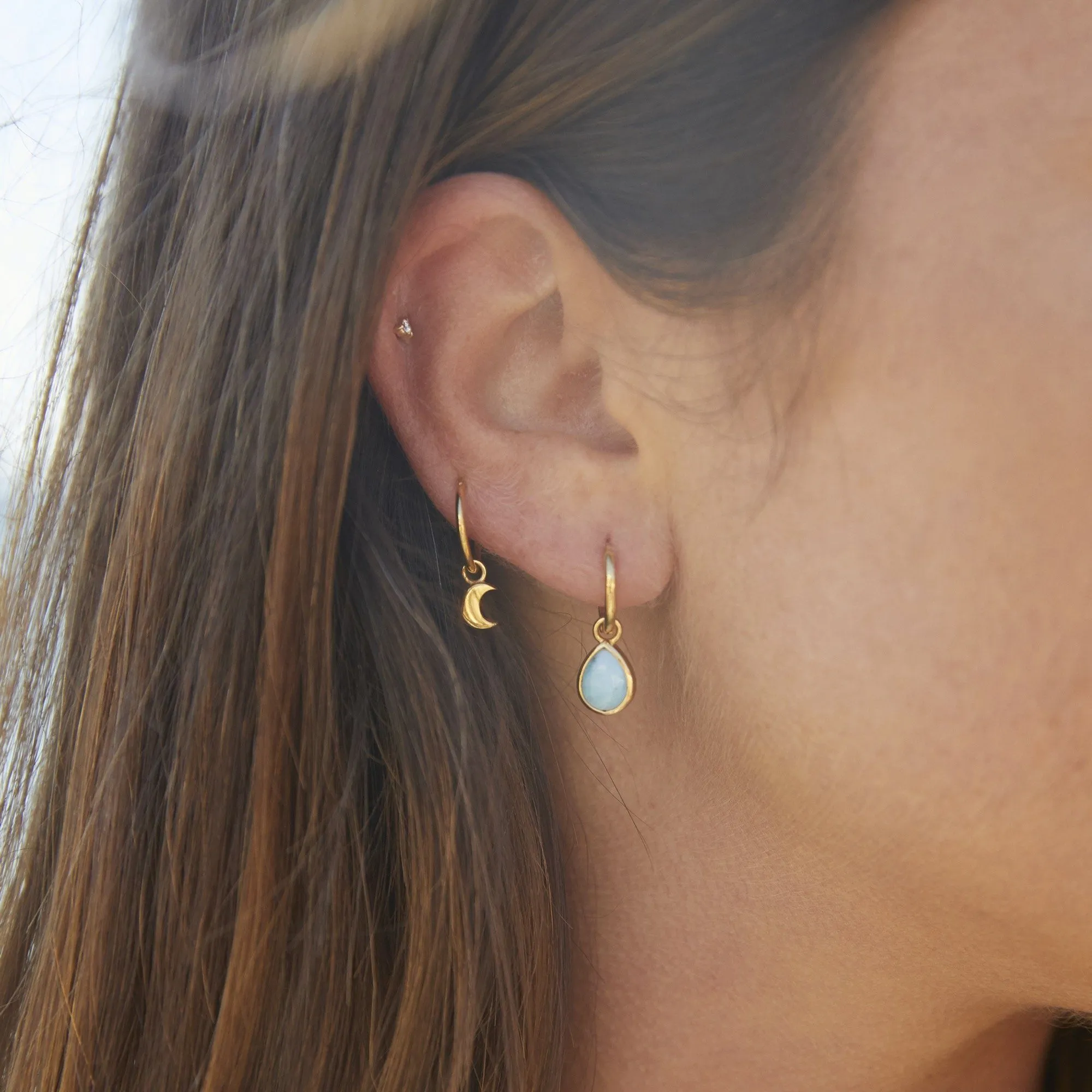 Star & Moon Charm Hoop Earrings In Gold Vermeil