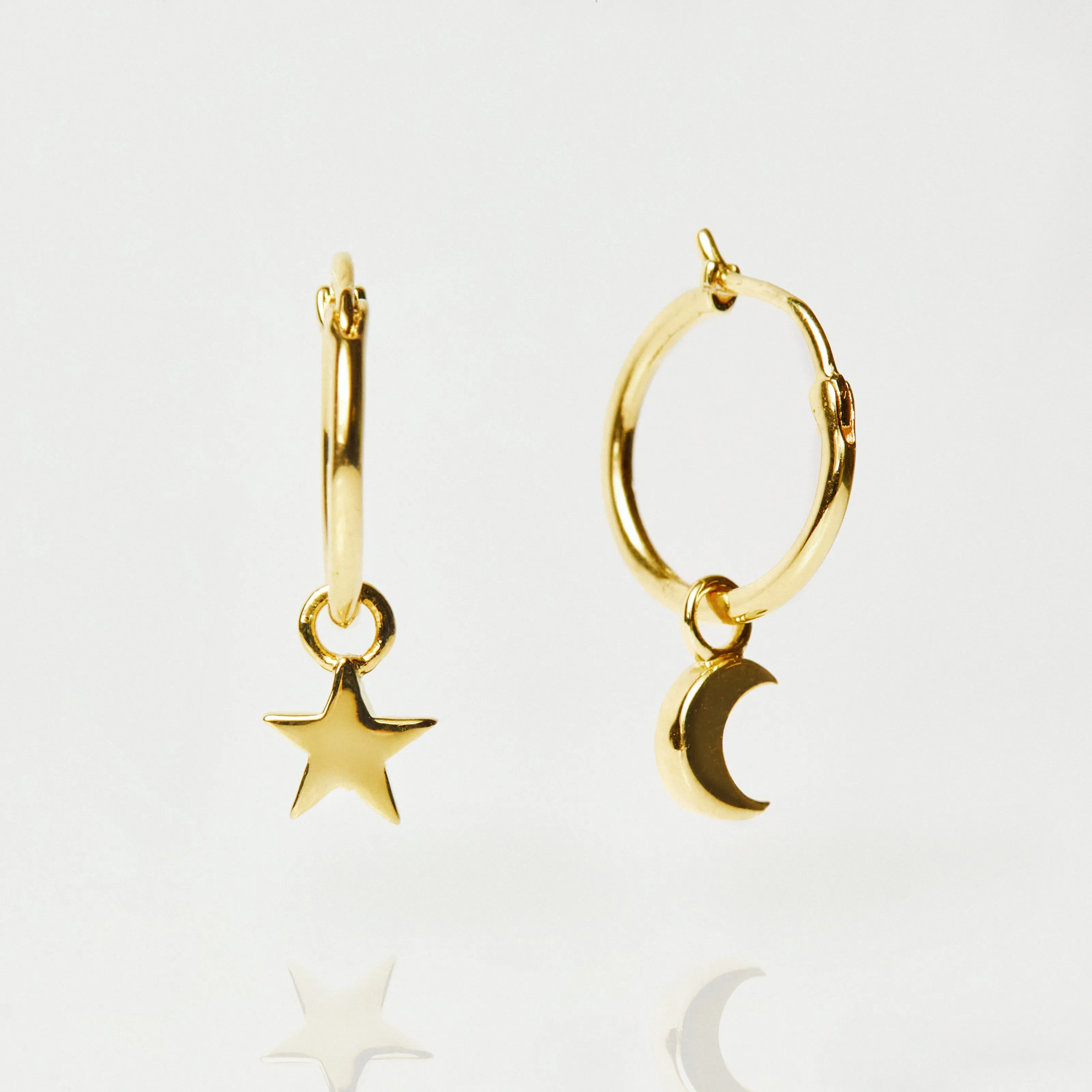 Star & Moon Charm Hoop Earrings In Gold Vermeil