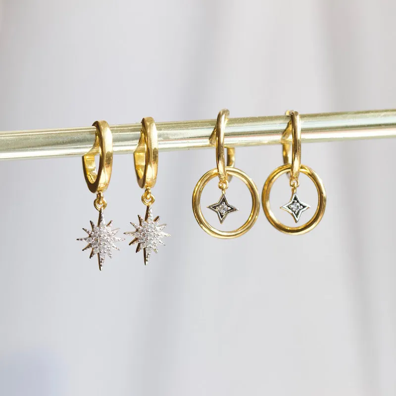 Starburst Drop Hoops In Gold Vermeil