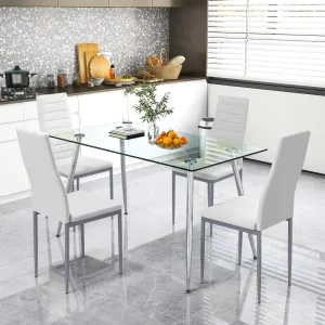 Tangkula Dining Table Set for 4, 51 Inch Rectangular Glass Dining Table w/ 4 Dining Chairs