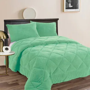 Teddy Fleece 3 Pcs Comforter Set Aqua (Frost) King