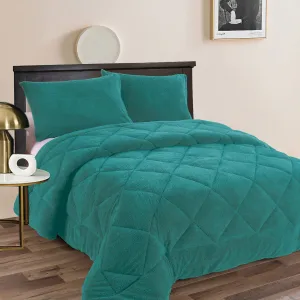 Teddy Fleece 3 Pcs Comforter Set Teal Queen