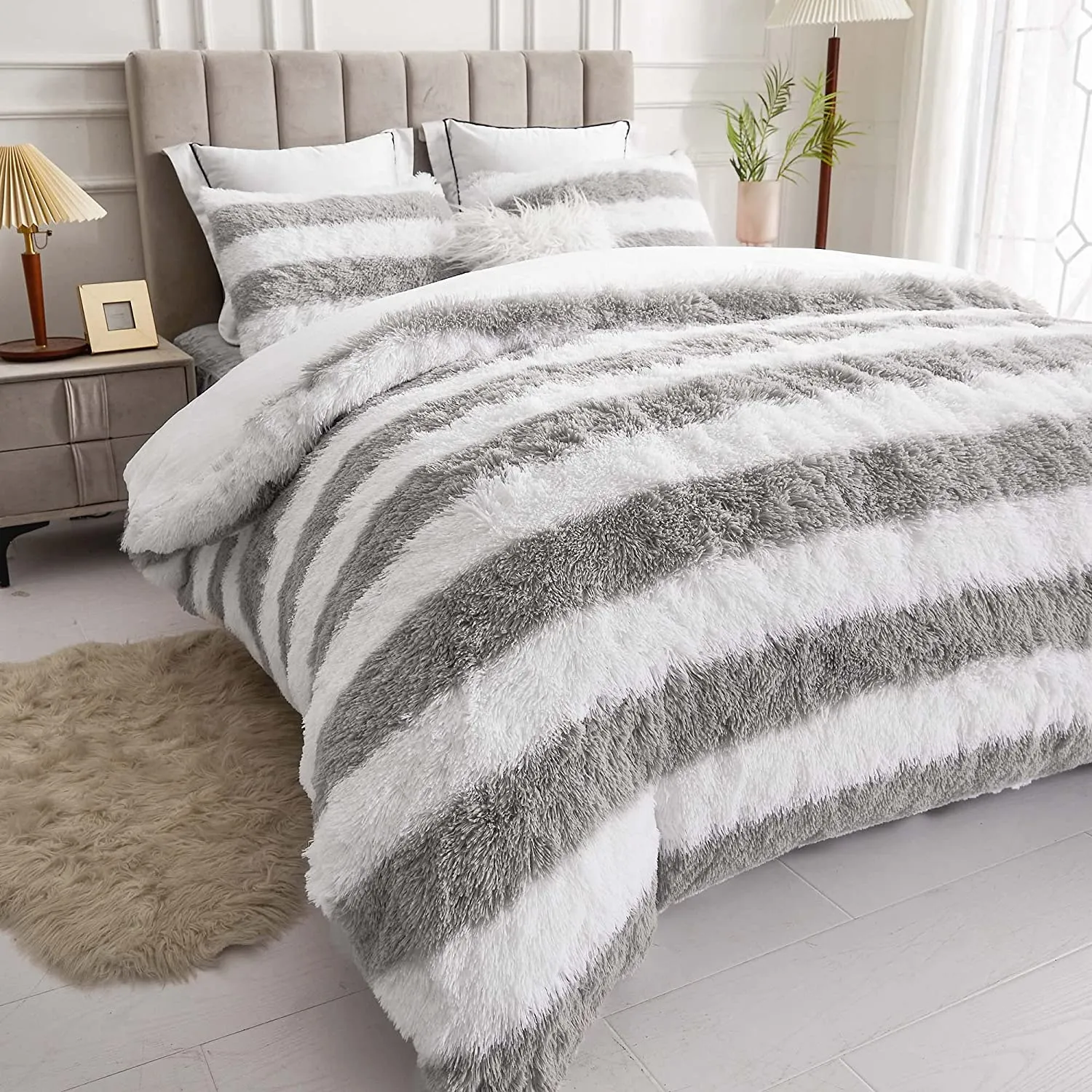 The Softy Gray Stripe Bed Set