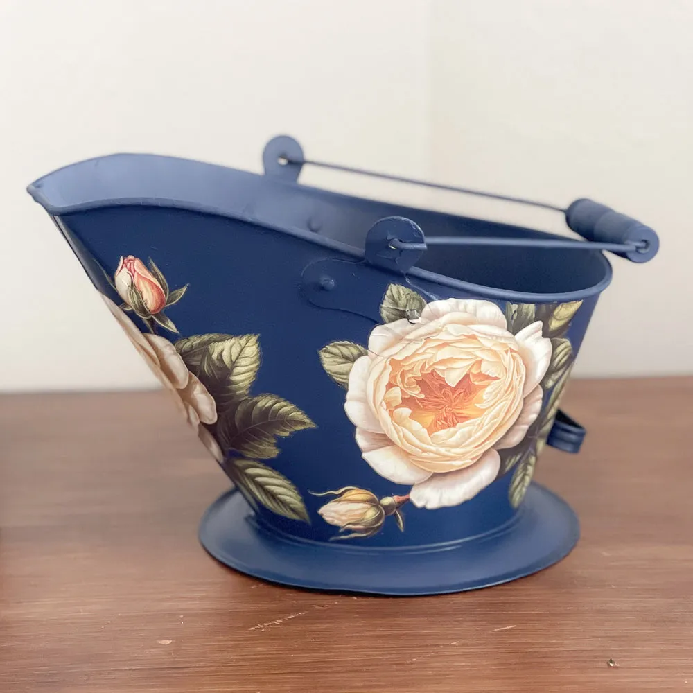 Vintage Coal Bucket - Blue Floral